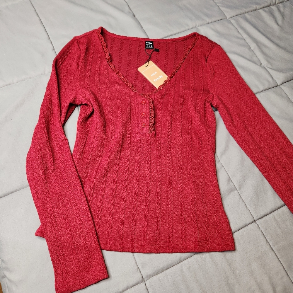 Shein Frenchy Long Sleeve Red Top